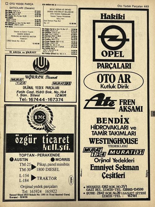 İzmir 1982-1983 Meslek Reklam İlanı Efemera S449