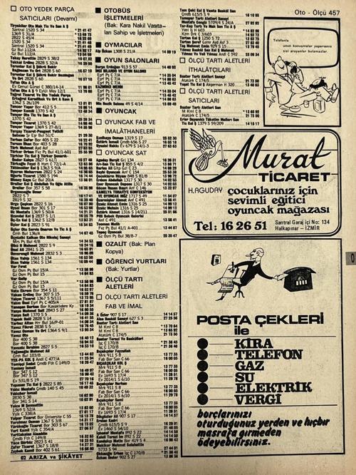 İzmir 1982-1983 Meslek Reklam İlanı Efemera S457