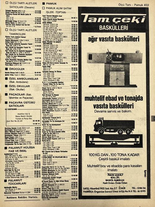 İzmir 1982-1983 Meslek Reklam İlanı Efemera S459