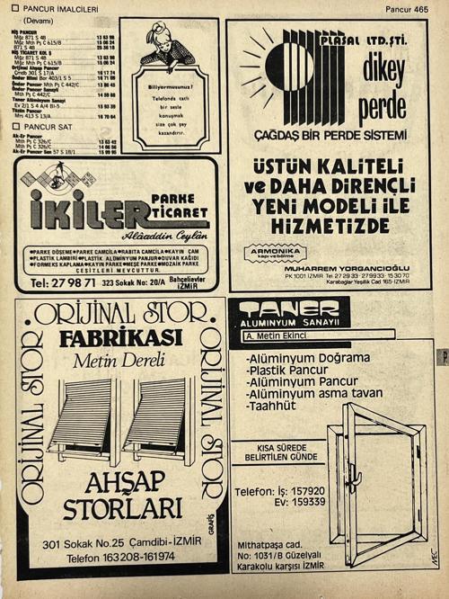 İzmir 1982-1983 Meslek Reklam İlanı Efemera S465