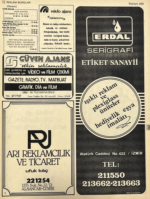 İzmir 1982-1983 Meslek Reklam İlanı Efemera S485