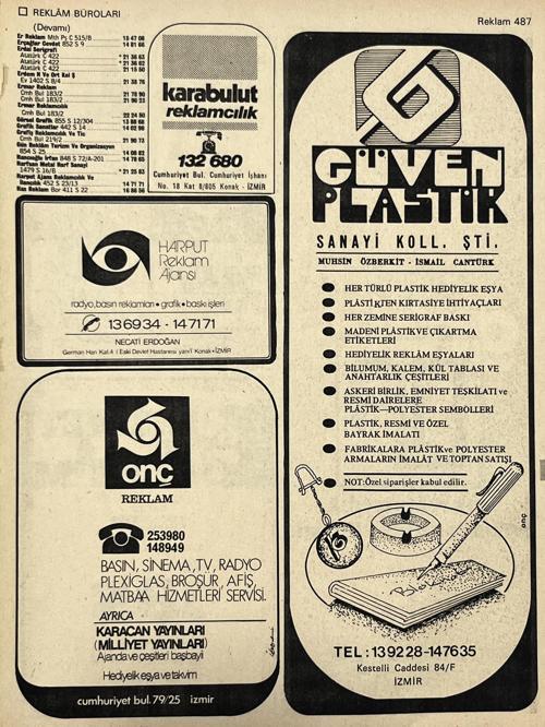 İzmir 1982-1983 Meslek Reklam İlanı Efemera S487