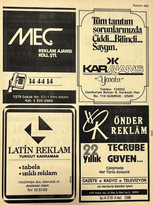 İzmir 1982-1983 Meslek Reklam İlanı Efemera S489