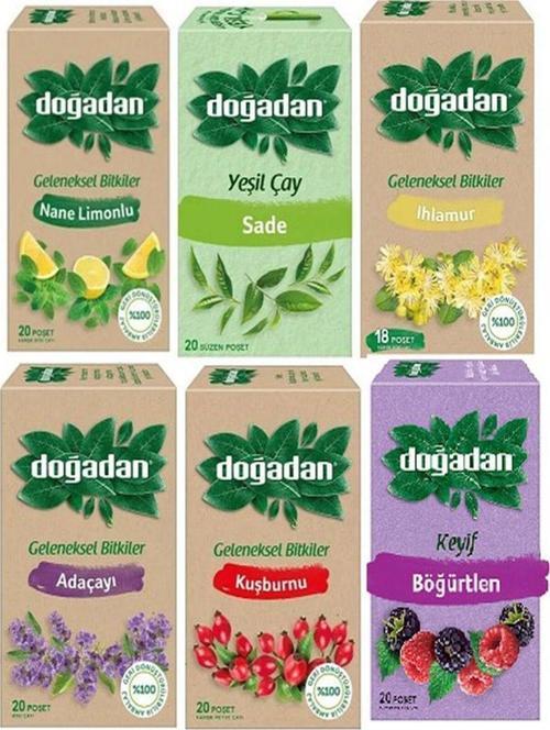 (Nane Limon-Adaçayı-Ihlamur-Yeşil Çay-Kuşburnu-Böğürtlen) Bitki Çayı Seti