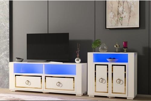 Calvin Dolap, Tv Sehpası Takımı Beyaz-Altın