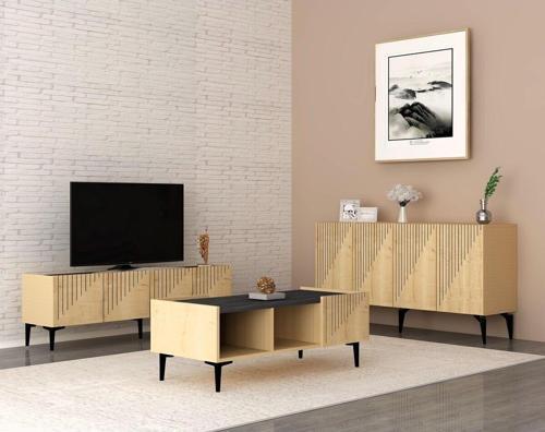 Draw Tv Sehpası Konsol Ve Orta Sehpa 3'Lü Salon Takımı Safirmeşe-Royalmermer