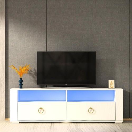 Kleinn Led Aydınlatmalı ,Spot Işıklı  Tv Sehpası (Alt Modül) Beyaz-Altın