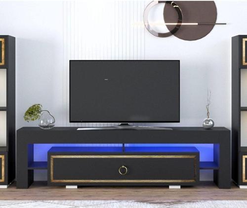 Lissa Ledli Tv Sehpası Antrasit-Altın