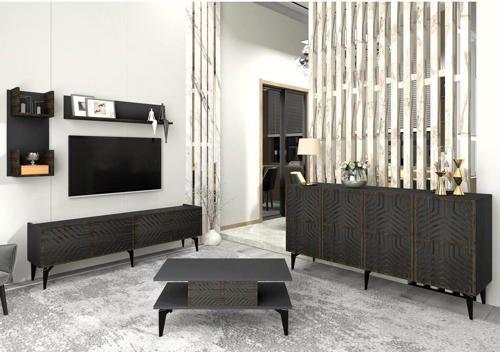 Merlin Tv Ünitesi,Konsol Ve Orta Sehpa 3'Lü Salon Takımı Antrasit-Ceviz
