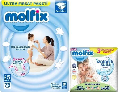 Bebek Bezi Beden:5 (11-18Kg) Junior 78 Adet Ultra Fırsat Pk+3 Adet Islak Mendil