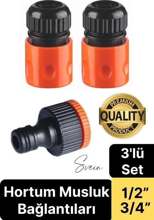 3'lü Hortum Musluk Bağlantı Seti 1/2” - 3/4” Otomatik Kopmaz Çıkmaz Kırılmaz Dayanıklı Bahçe Sulama