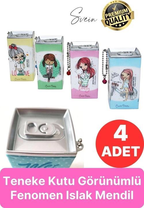Özel Üretim 4 Adet Teneke Kutu Görünümlü Islak Mendil Anahtarlık Çocuk Figürlü Mini Cep Çanta Uyumlu