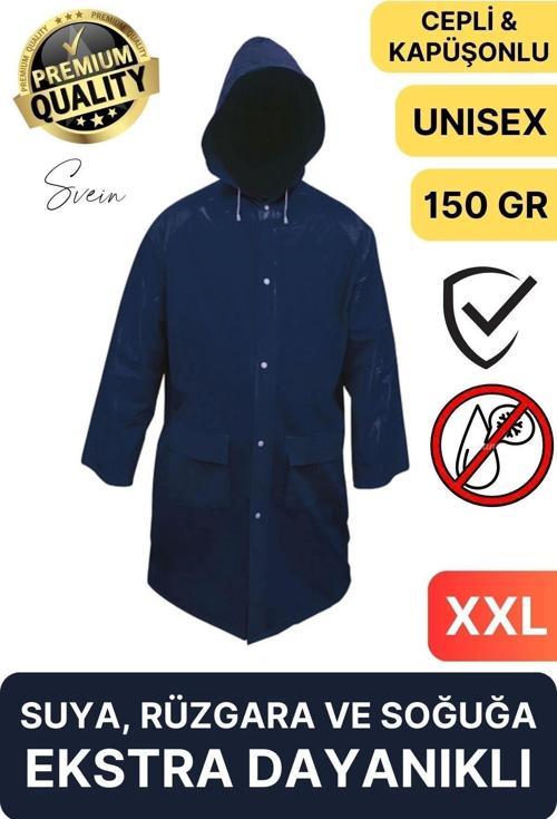 Premium Laci Xxl 150 gr Kapüşonlu Cepli Yağmurluk Su Rüzgar Soğuk Geçirmez Unisex Çıtçıtlı Pardösü