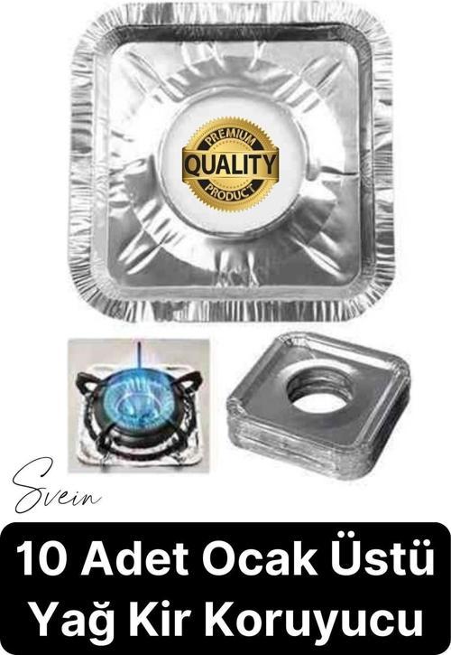 Dayanıklı 10 Adet Alüminyum Ocak Koruyucu Folyo Kare Kir Bırakmaz Yağ Sıçrama Yanmaz Yapışmaz Gümüş