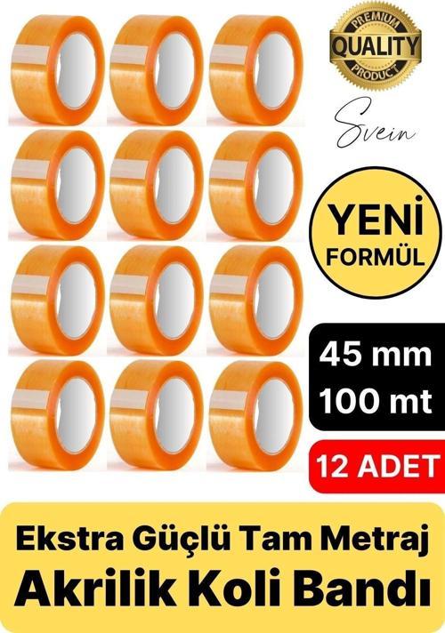 Ekstra Güçlü Yeni Formül 12 Adet 45 mm x 100 mt Koli Bandı Şeffaf Dayanıklı Bant Taşınma Ambalaj