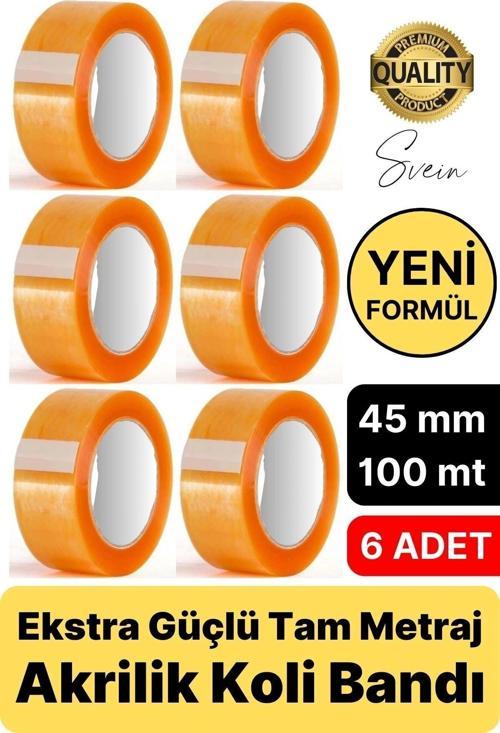 Ekstra Güçlü Yeni Formül 6 Adet 45 mm x 100 mt Koli Bandı Şeffaf Dayanıklı Bant Taşınma Ambalaj
