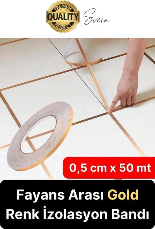 Premium Kendinden Yapışkanlı Gold Sarı Renk Fayans Derz Arası İzolasyon Bandı Dekoratif Bant 0,5 cm