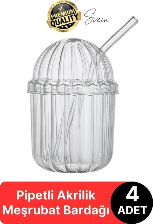 4'lü Kapaklı Cam Pipetli Kristal Sert Mika Bardak Limonata Çay Kahvaltı Kupa Kahve Fincan Pinterest