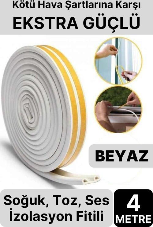 4 Metre Beyaz Pvc Doğrama Kapı Pencere Soğuk Geçirmez Sızdırmaz İzolasyon Fitil Yapışkanlı 2x2=4 mt