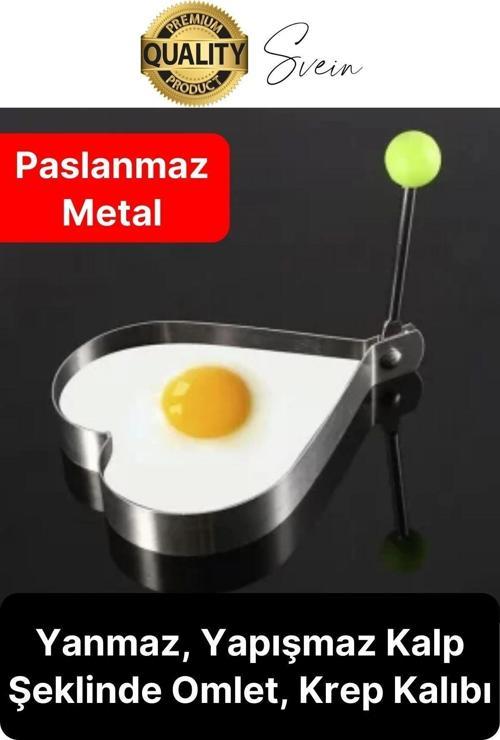 Paslanmaz Metal Kalp Şeklinde Omlet Krep Kalıbı Özel Model Uzun Ömürlü Yanmaz Yapışmaz Portatif