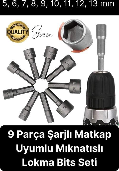 Premium 9 Parça Dayanıklı Somun Sökücü Sıkma Bits Lokma Seti Adaptör Matkap Ucu Altıgen Vidalama