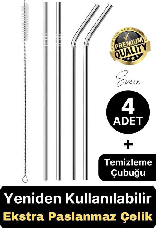 4 Adet Paslanmaz Çelik Pipet Yeniden Kullanılabilir Metal Temizleme Fırçası Meşrubat İçecek