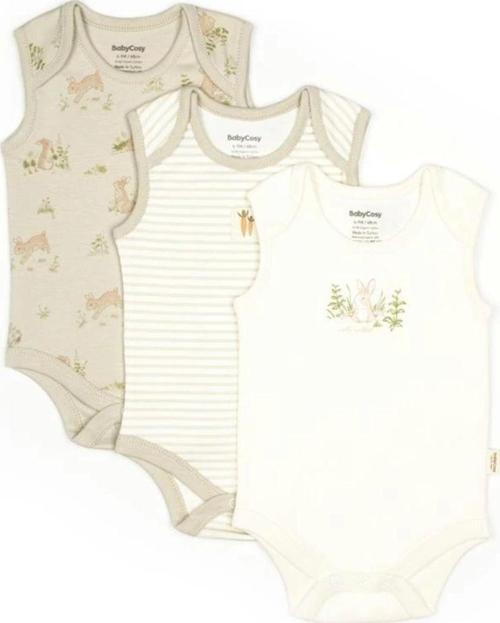 Bebek 3Lü Askılı Badi Kutu Set %100 Organik Pamuk, Bebek Ve Yenidoğan Serisi - Csy5708 Ekru 6-9 Ay