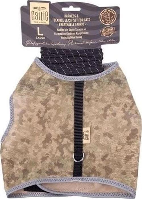 Havalı Dokuma Kedi Göğüs ve Gezdirme Takımı Large Kamuflaj 1.5x30-40 Cm
