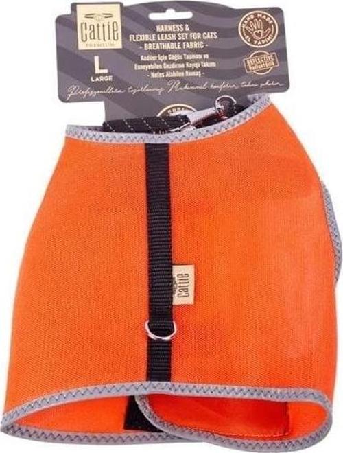 Havalı Dokuma Kedi Göğüs ve Gezdirme Takımı Large Turuncu 1.5x30-40 Cm