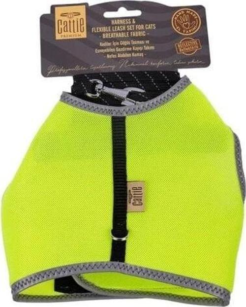 Havalı Dokuma Kedi Göğüs ve Gezdirme Takımı Medium Sarı 1x25-35 Cm