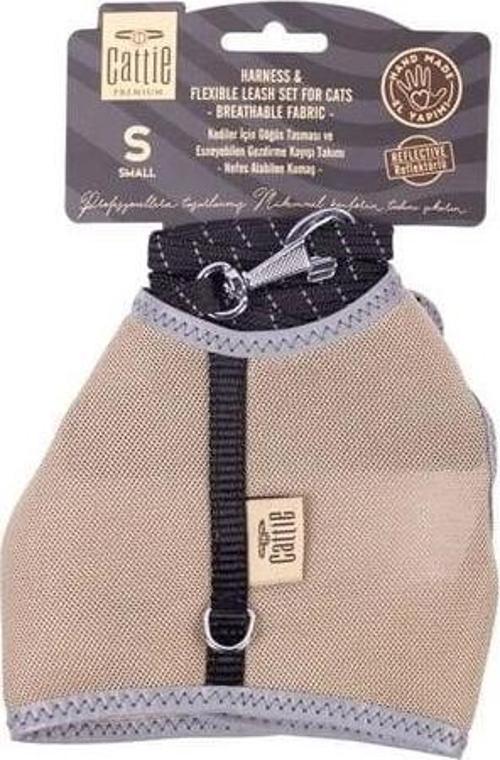 Havalı Dokuma Kedi Göğüs ve Gezdirme Takımı Small Bej 1x20-30 Cm