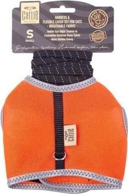 Havalı Dokuma Kedi Göğüs ve Gezdirme Takımı Small Turuncu 1x20-30 Cm