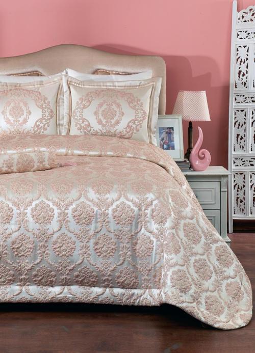 Hilal Dz Jakarlı Yatak Örtüsü 4 Parça Pink/Gold