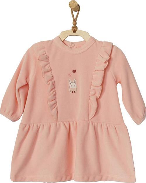 Kız Bebek Önden Fırfırlı Pembe Kadife Elbise AC22364Rep