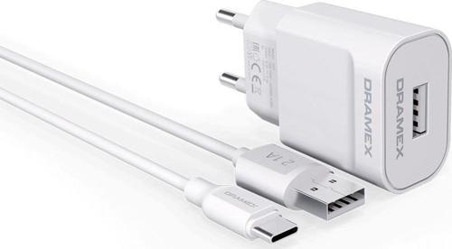 D21T 2.1A 1mt USB-A - Type-C Kablolu 1xUSB-A Port Çıkışlı Şarj Cihazı - Beyaz