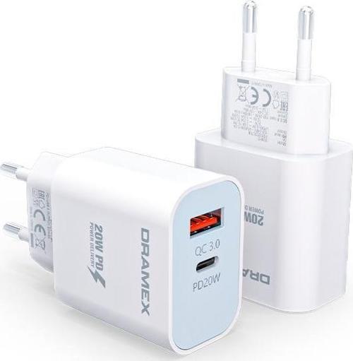 DPQ20B Quantum 20W PD QC 3.0 1xUSB-A + 1xType-C Port Çıkışlı Şarj Cihazı - Beyaz