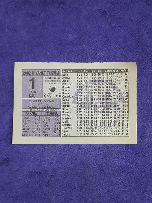 1 Ekim 2002 Takvim Yaprağı - Nostalji Koleksiyonluk Takvim Yaprağı A