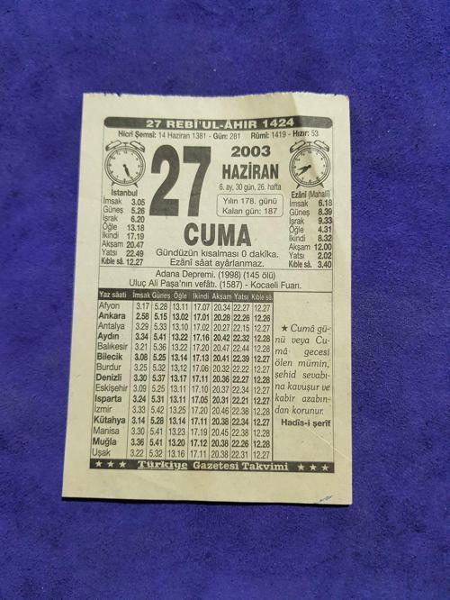 27 Haziran 2003 Takvim Yaprağı - Nostaljik Koleksiyonluk Takvim Yaprağı