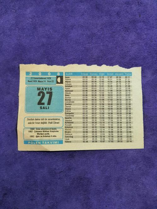 27 Mayıs 2008 Takvim Yaprağı - Nostaljik Koleksiyonluk Takvim Yaprağı