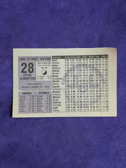 28 Eylül 2002 Takvim Yaprağı - Nostalji Koleksiyonluk Takvim Yaprağı A