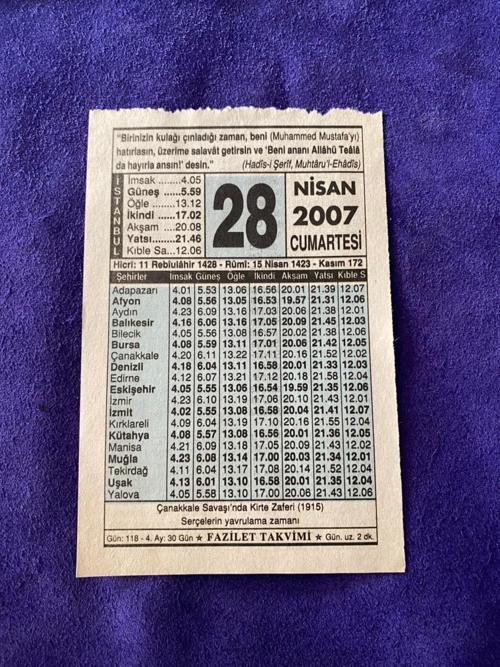 28 Nisan 2007 Takvim Yaprağı - Nostalji Koleksiyonluk Takvim Yaprağı