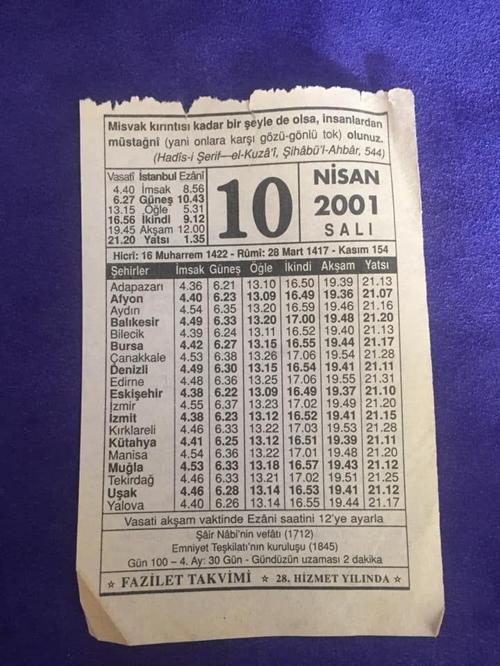 10 Nisan 2001 Takvim Yaprağı - Nostalji Koleksiyonluk Takvim Yaprağı B