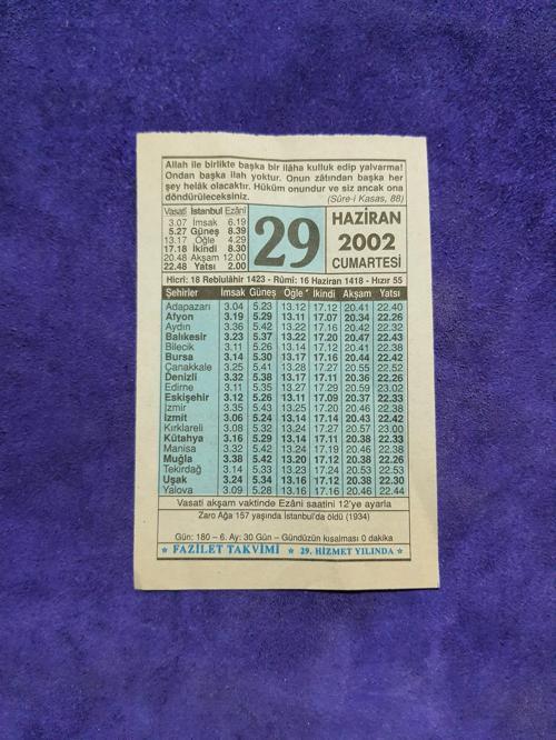 29 Haziran 2002 Takvim Yaprağı - Nostalji Koleksiyonluk Takvim Yaprağı 