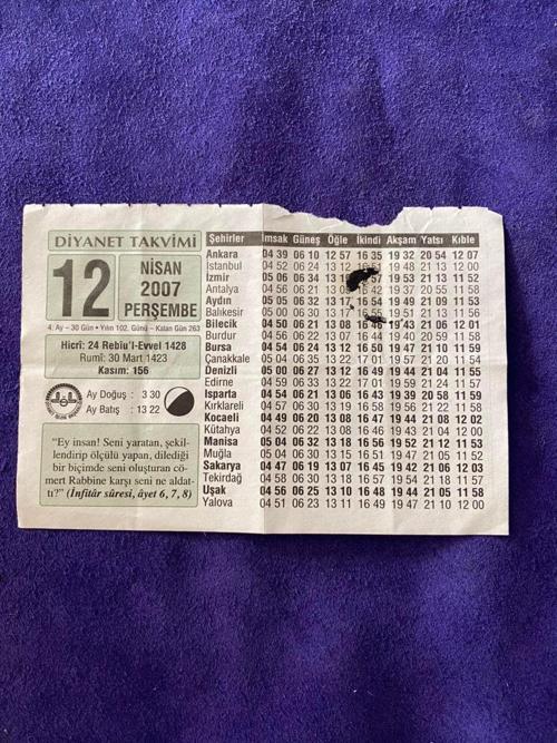 12 Nisan 2007 Takvim Yaprağı - Nostalji Koleksiyonluk Takvim Yaprağı