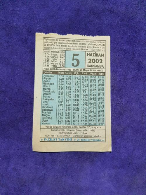 5 Haziran 2002 Takvim Yaprağı - Nostalji Koleksiyonluk Takvim Yaprağı 