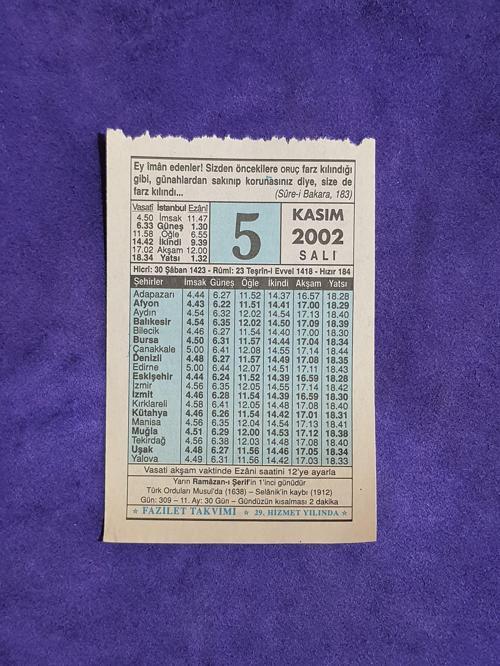 5 Kasım 2002 Takvim Yaprağı - Nostalji Koleksiyonluk Takvim Yaprağı