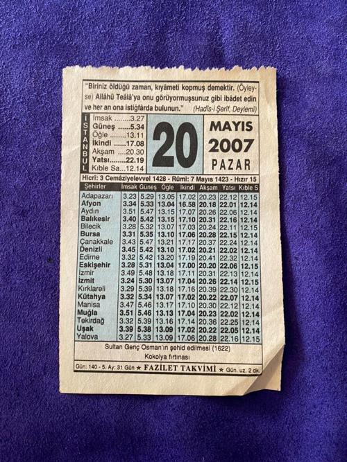 17 Mayıs 2007 Takvim Yaprağı - Nostalji Koleksiyonluk Takvim Yaprağı