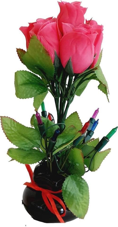 90'lar Temalı Dekoratif Işıklı Yapay Çiçek 27cm (Pembe Gül)