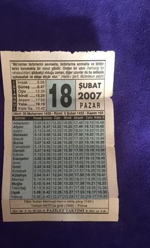 18 Şubat 2007 Takvim Yaprağı - Nostalji Koleksiyonluk Takvim Yaprağı