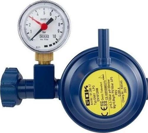 30mBar 90 Derece Dik Çıkışlı. Manometreli LPG/Gaz Dedantör/Regülatör